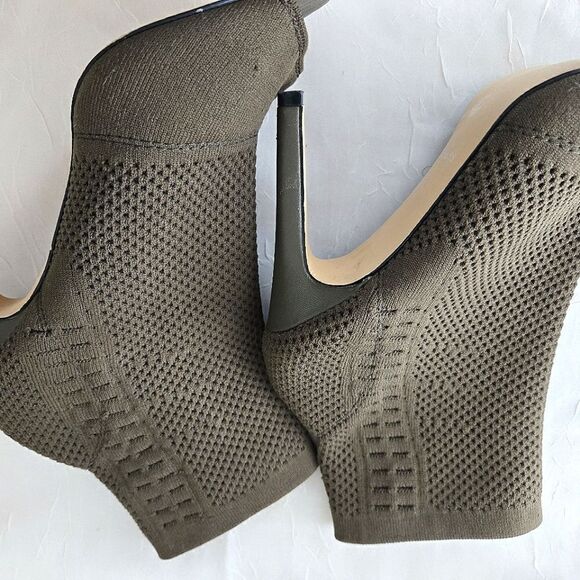 Express Army Green Heeled Boots with Ribbed Texture Open Toe - Picture 6 of 8